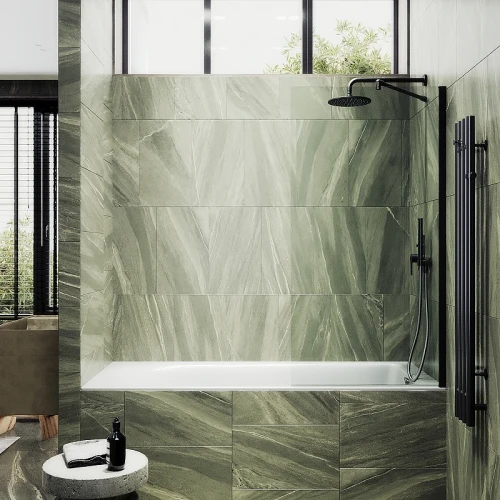 Шторка на ванну Maybah Glass MGV-65-6ш 900x1400 в широком профиле Черный стекло прозрачное