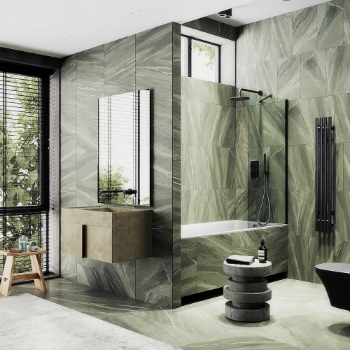 Шторка на ванну Maybah Glass MGV-65-6ш 900x1400 в широком профиле Черный стекло прозрачное