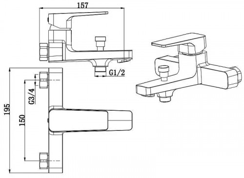 Смеситель для ванны Splendy Self SE203N2K215CR цвет Хром