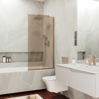 Шторка на ванну Maybah Glass MGV-74-2у 600x1400 в узком профиле Бронза стекло бронзовое матовое
