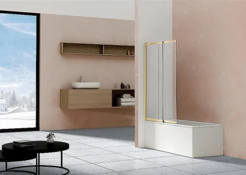 Шторка на ванну Vincea 100x145 VSB-1E100CLG профиль Брашированное золото стекло прозрачное