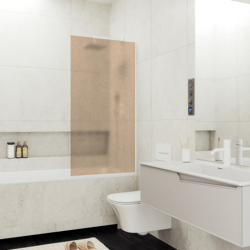 Шторка на ванну Maybah Glass MGV-77-1у 900x1400 в узком профиле Белый стекло бронзовое матовое