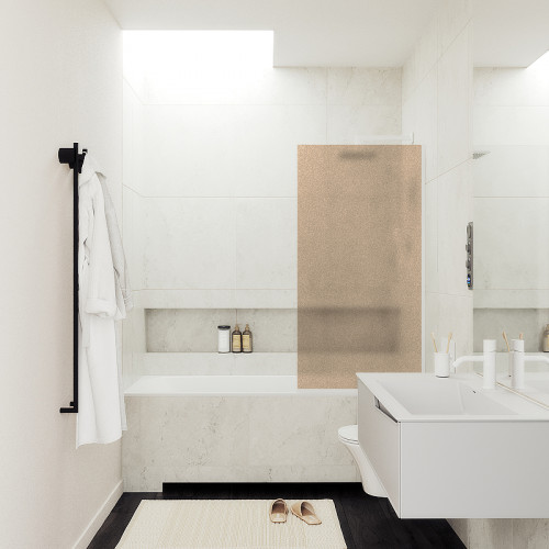 Шторка на ванну Maybah Glass MGV-77-1у 900x1400 в узком профиле Белый стекло бронзовое матовое