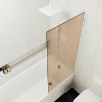 Шторка на ванну Maybah Glass MGV-77-1у 900x1400 в узком профиле Белый стекло бронзовое матовое