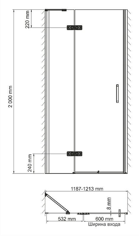 Душевая дверь WasserKRAFT Aller 120 L 10H05LBLACK профиль Хром стекло прозрачное