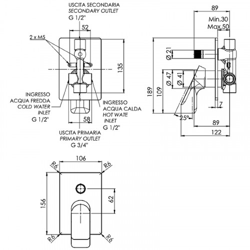 Смеситель для душа Remer Infinity I09HG Хром латунь встраиваемый