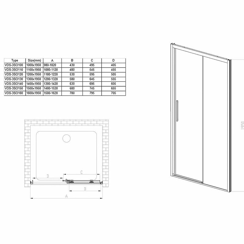 Душевая дверь Vincea Soft 120 VDS-3SO120CLGM профиль Вороненая сталь стекло прозрачное