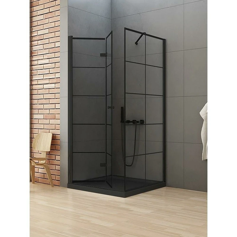 Душевой уголок New Trendy New Soleo Black 90х90 L D-0289A/D-0120B профиль Черный стекло прозрачное