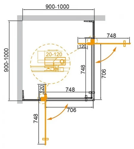 Душевой уголок Cezares Slider 100х100 SLIDER-A-2-90/100-GRIGIO-BORO профиль цвет Брашированное золото стекло серое