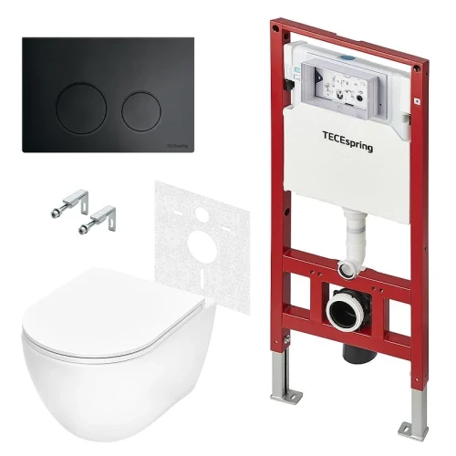 Унитаз с инсталляцией Tece Spring base K401115WCR цвет Белый с сиденьем Микролифт и клавишей смыва цвет Черный матовый