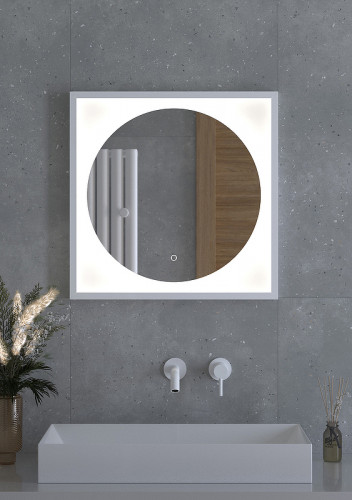 Зеркало Defesto Eclipce 60х60 DF 2226S с подсветкой 12W-4500К/в багетной раме/Сенсорный выключатель/Нейтральный белый свет/Белая рама