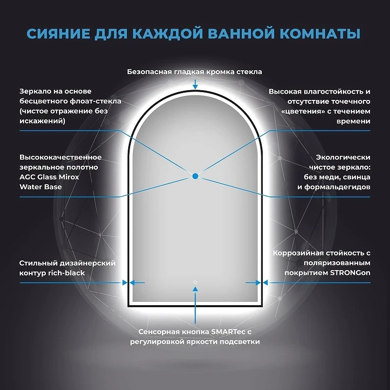 Зеркало Wellsee 7 Rays' Spectrum 60 172201740 с подсветкой цвет Черный матовый с сенсорным выключателем
