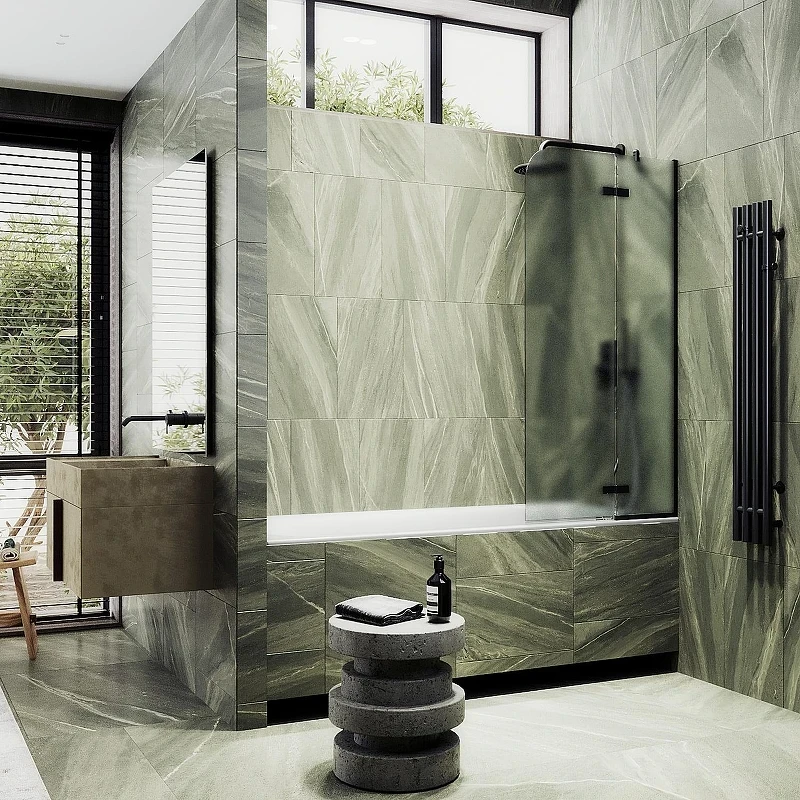 Шторка для ванны Maybah Glass MGV-920-6 990х1400 поворотная с добором Черный стекло сатиновое