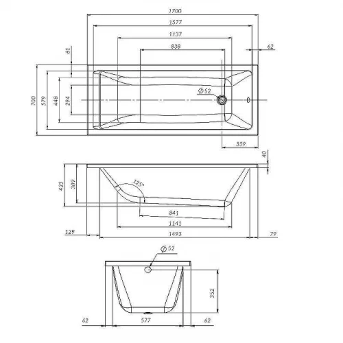 Каркас для ванны AM.PM Gem 170x70 W93A-170-070W-R Серый