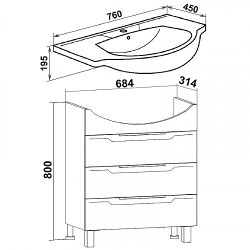 Тумба под раковину Runo Верона 75 00000001146 Белая МДФ / ЛДСП
