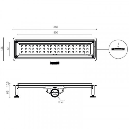 Душевой лоток Ctesi Flow Square Gold 80 BK4024650/1 с решеткой Золото