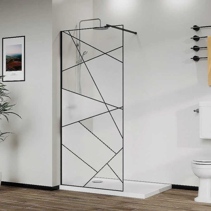 Душевая перегородка Azario Walk-in 100 AZ-271-100-MB-CGP профиль Черный матовый стекло прозрачное с графическим принтом
