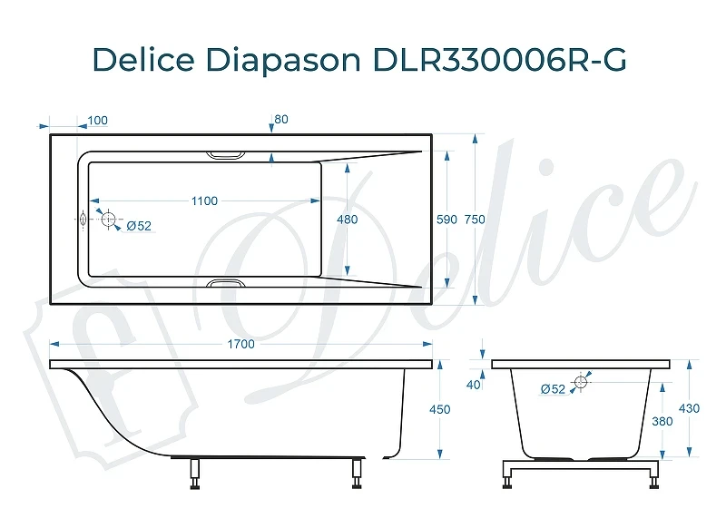 Ванна из искусственного камня Delice Diapason 170х75 DLR330006R-G цвет Белый