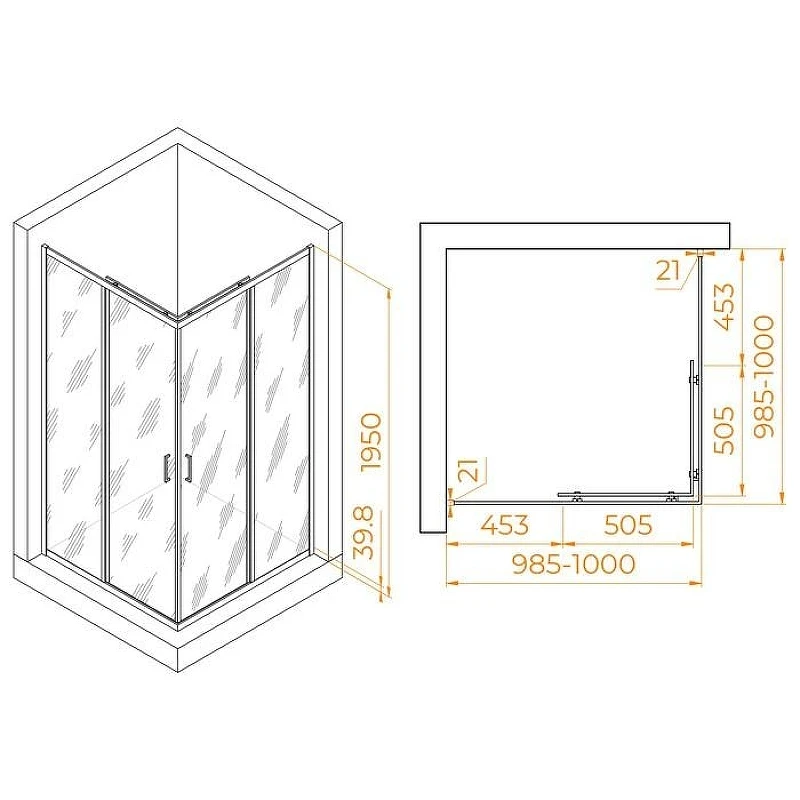 Душевой уголок RGW Passage PA-030B 100x100 350803000-24 профиль Черный стекло матовое-сатинат