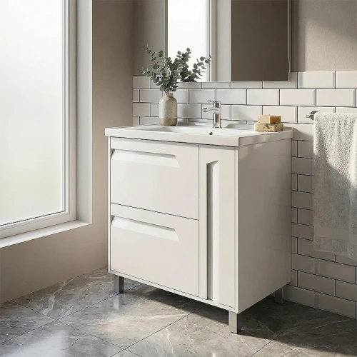 Тумба с раковиной Azario Элегия 80/2 CS00106446 цвет Белый матовый
