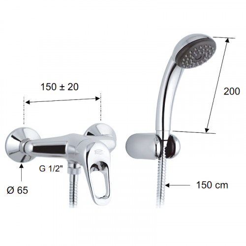 Смеситель для душа Remer Kiss K38 Хром латунь на стену