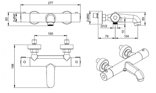 Смеситель для ванны Aquatek Вега AQ1043BGM  с термостатом цвет Оружейная сталь