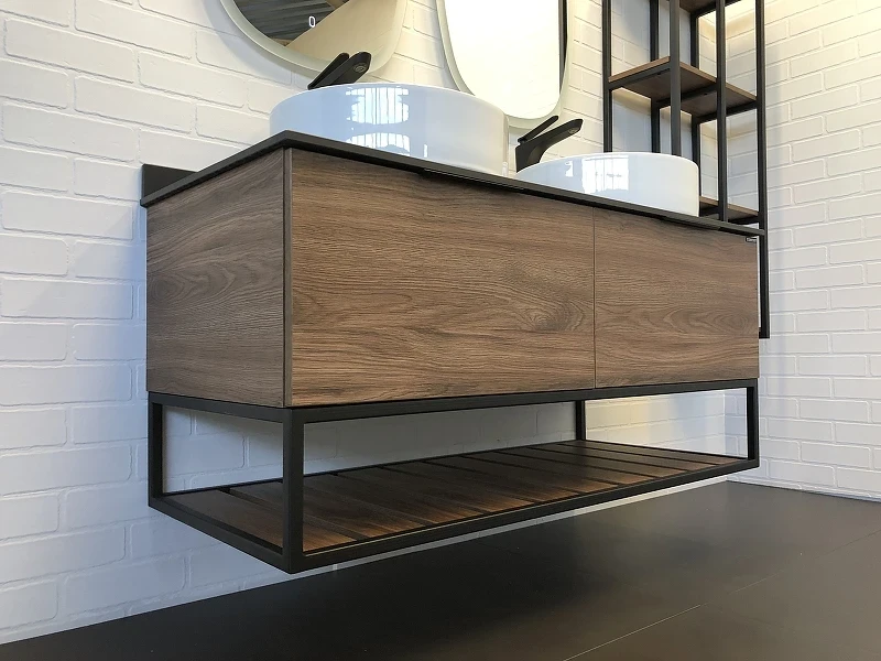Тумба с раковинами Comforty Порто 120-2 00-00001287 подвесная Дуб темно-коричневый МДФ / ЛДСП