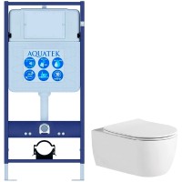 Комплект унитаза с инсталляцией Aquatek Set Aquatek Европа New с сиденьем Микролифт фарфор подвесной