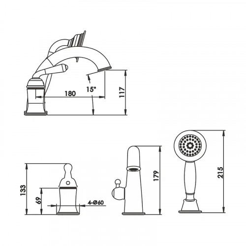 Смеситель на борт ванны Rose R0212H цвет Черный