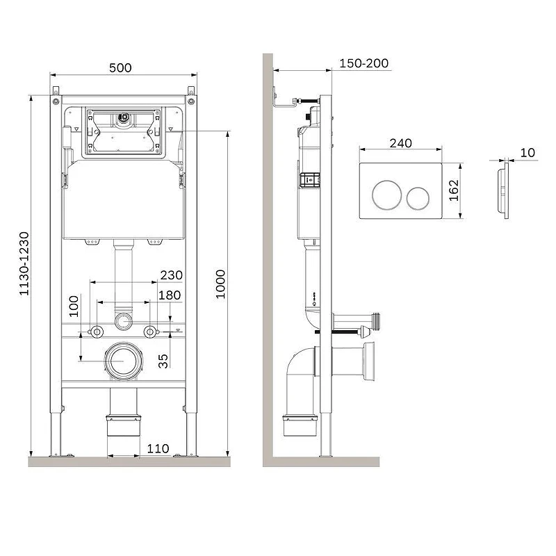 Унитаз с инсталляцией WellWant Aura WWU01121WK + AM.PM PrimeFit I012709.0138 с сиденьем Микролифт и Черной матовой клавишей смыва