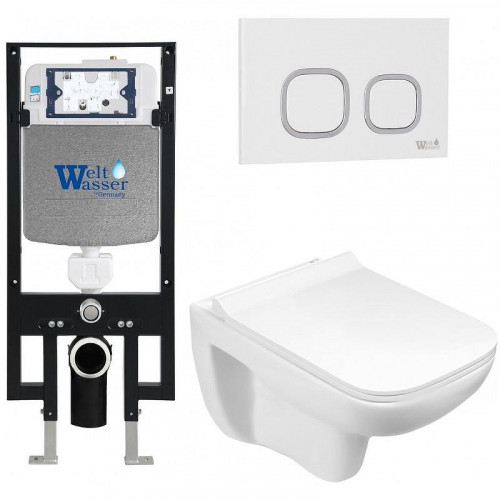 Комплект унитаза с инсталляцией WeltWasser AMBERG 497 + KEHLBACH 004 GL-WT + AMBERG RD-WT 10000006630 цвет Белый глянцевый с сиденьем Микролифт и клавишей смыва цвет Белый