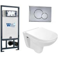 Комплект унитаза с инсталляцией WeltWasser MARBERG 507 + BAARBACH 004 GL-WT + MAR 507 RD 10000006952 цвет Белый глянцевый с сиденьем Микролифт и клавишей смыва цвет Хром