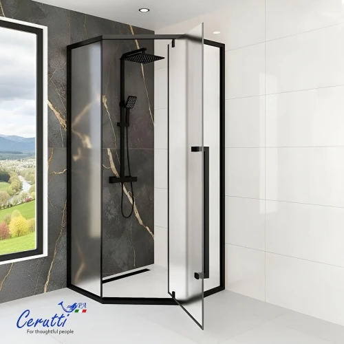 Душевой уголок Ceruttispa C3A 90x90 11991 профиль цвет Черный стекло матовое