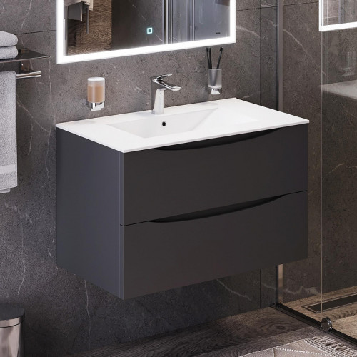 Тумба под раковину Bond Cube 80 T01807 подвесная цвет Темно-серый