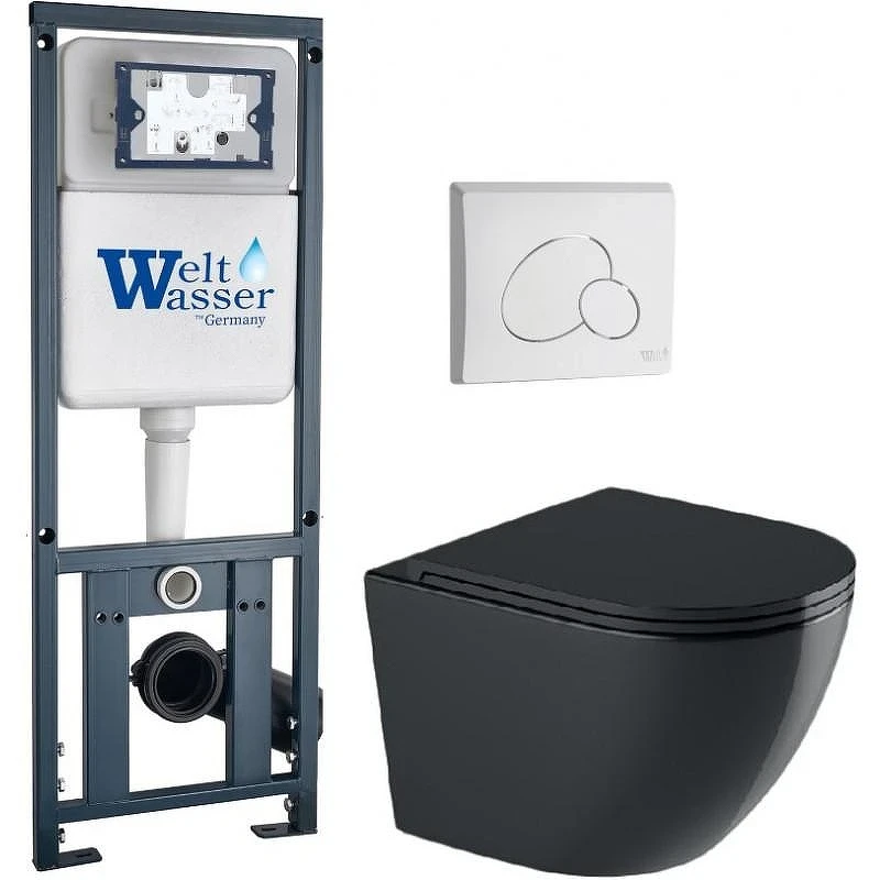 Комплект унитаза с инсталляцией WeltWasser MARBERG 410 + MERZBACH 041 XL MT-BL + MAR 410 RD GL-WT 10000010954 цвет Белый глянцевый с сиденьем Микролифт и клавишей смыва цвет Белый глянцевый