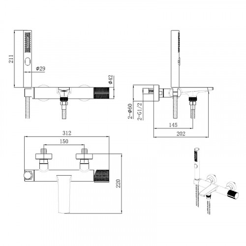 Смеситель для ванны Allen Brau Liberty 5.33006-31 Черный матовый латунь на стену