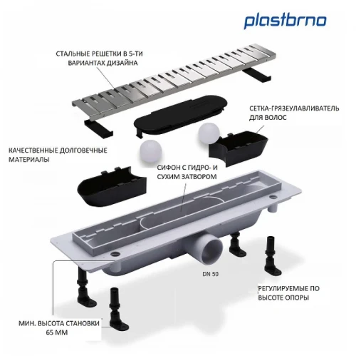 Душевой лоток PlastBrno DESIGN 6 71 SZA6650 с решеткой цвет Черный
