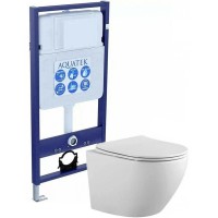 Комплект унитаза с инсталляцией Aquatek Европа SET AQUATEK ЕВРОПА cm с сиденьем Микролифт фарфор подвесной