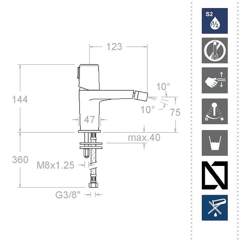Смеситель для биде Ramonsoler Tzar 340301NC Никель брашированный