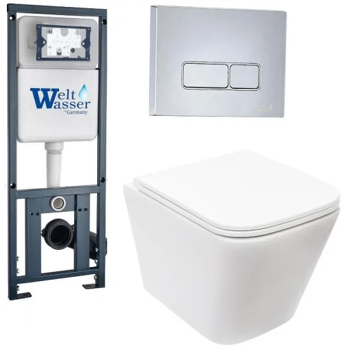 Комплект унитаза с инсталляцией WeltWasser MARBERG 410 + GELBACH 043 MT-WT + MAR 410 SE CR 10000011914 цвет Белый матовый с сиденьем Микролифт и клавишей смыва цвет Хром