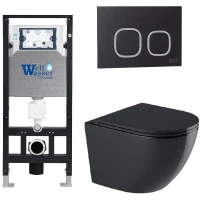 Комплект унитаза с инсталляцией WeltWasser AMBERG 506 + MERZBACH 043 GL-BL + AMBERG RD-BL 10000012186 цвет Черный глянцевый с сиденьем Микролифт и клавишей смыва цвет Черный