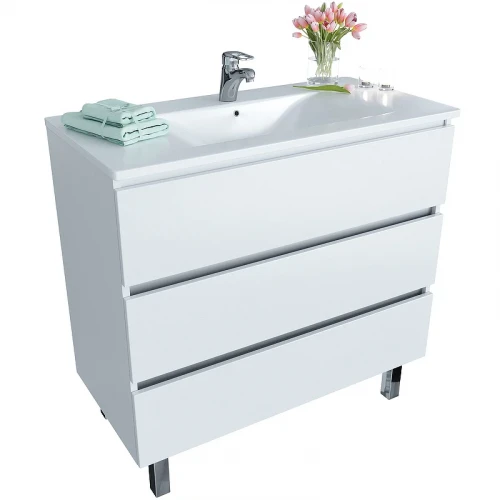 Тумба с раковиной SanVit Кубэ-3 100 kkube3100w Белая глянцевая МДФ / ЛДСП