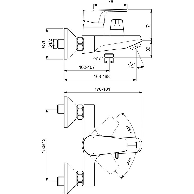 Смеситель для ванны Ideal Standard Cerafine Model D BC494U8 Серый Хром