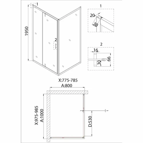 Душевой уголок Niagara Nova 100х80 NG-83-10AB-A80B профиль Черный стекло прозрачное