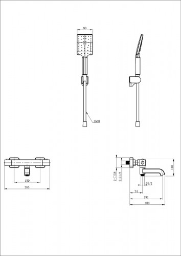 Смеситель для ванны Wonzon &amp; Woghand Stay WW-B2026-A1-BGG с термостатом цвет Темный графит