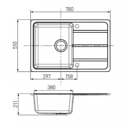 Кухонная мойка Aquaton Аманда 78 1A712832AD210 Графит искусственный камень (литьевой мрамор) встраиваемый