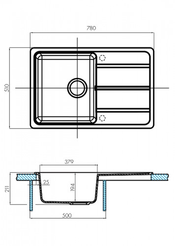 Кухонная мойка Aquaton Аманда 78 1A712832AD210 Графит искусственный камень (литьевой мрамор) встраиваемый
