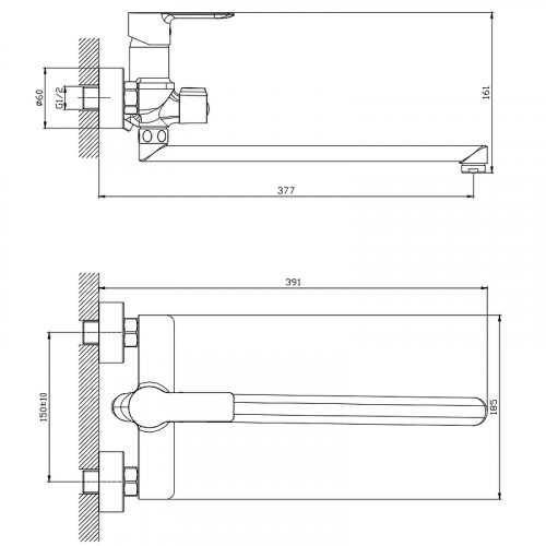 Смеситель для ванны Splenka S06.22 универсальный Хром латунь на стену