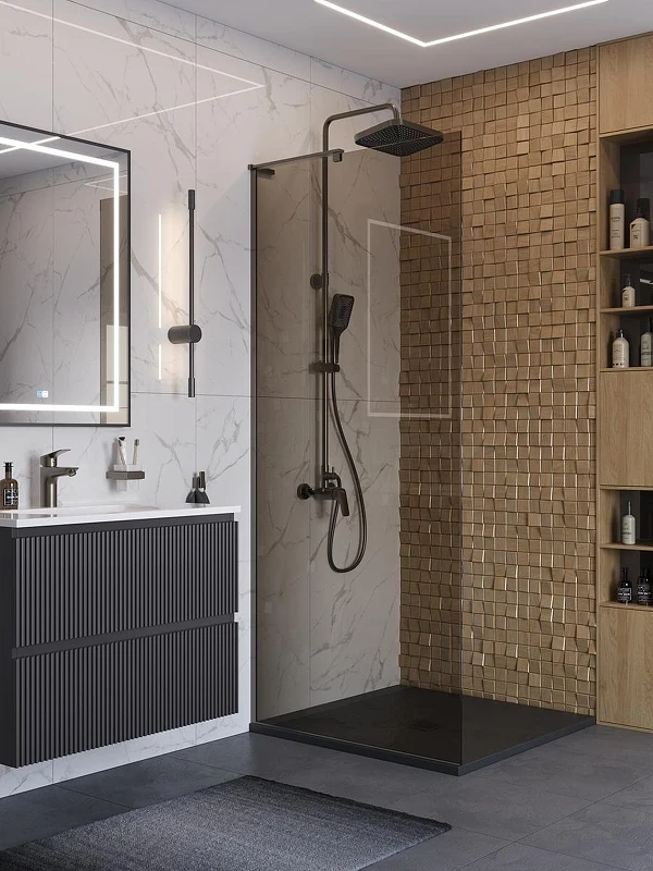 Душевая перегородка BelBagno Uno 90 UNO-L-1-TB-90-BR-GM профиль Оружейная сталь стекло тонированное