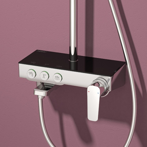 Душевая система Teska Niagara NG3501S с термостатом Хром Черное стекло нержавеющая сталь на стену